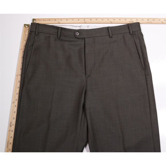 Zanella Todd Dark Green Flat Front Wool Dress Pants Trousers 38x26 - Picture 4 of 7